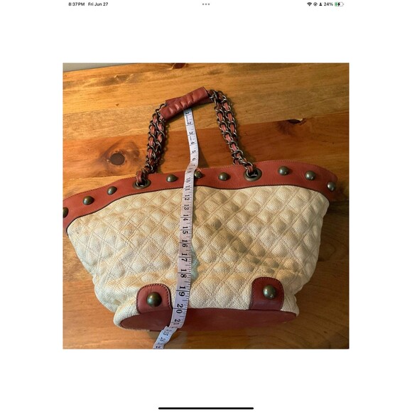 Betsey Johnson TisketTasket Rose Chain Basket Stud Purse Fabric Studded Leather - Picture 10 of 12